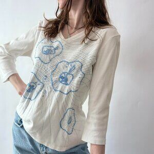 Y2k Sequence Embroidery V Neck